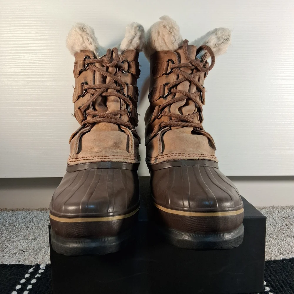 Vintage Sorel Alpine Men's Leather Winter Boots Wool Shearling Lining Size 9